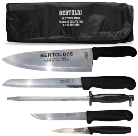Ensemble de 4 couteaux et 1 fusil avec étui Bertoldis!